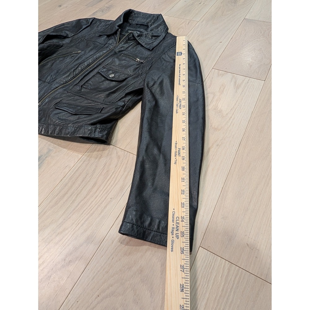 Black Rivet Genuine Leather Cropped Utility Large Jacket Y2K Moto | 100% Leather - Picture 7 of 16